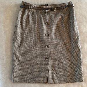 H&M belted, plaid pencil skirt with button-detail